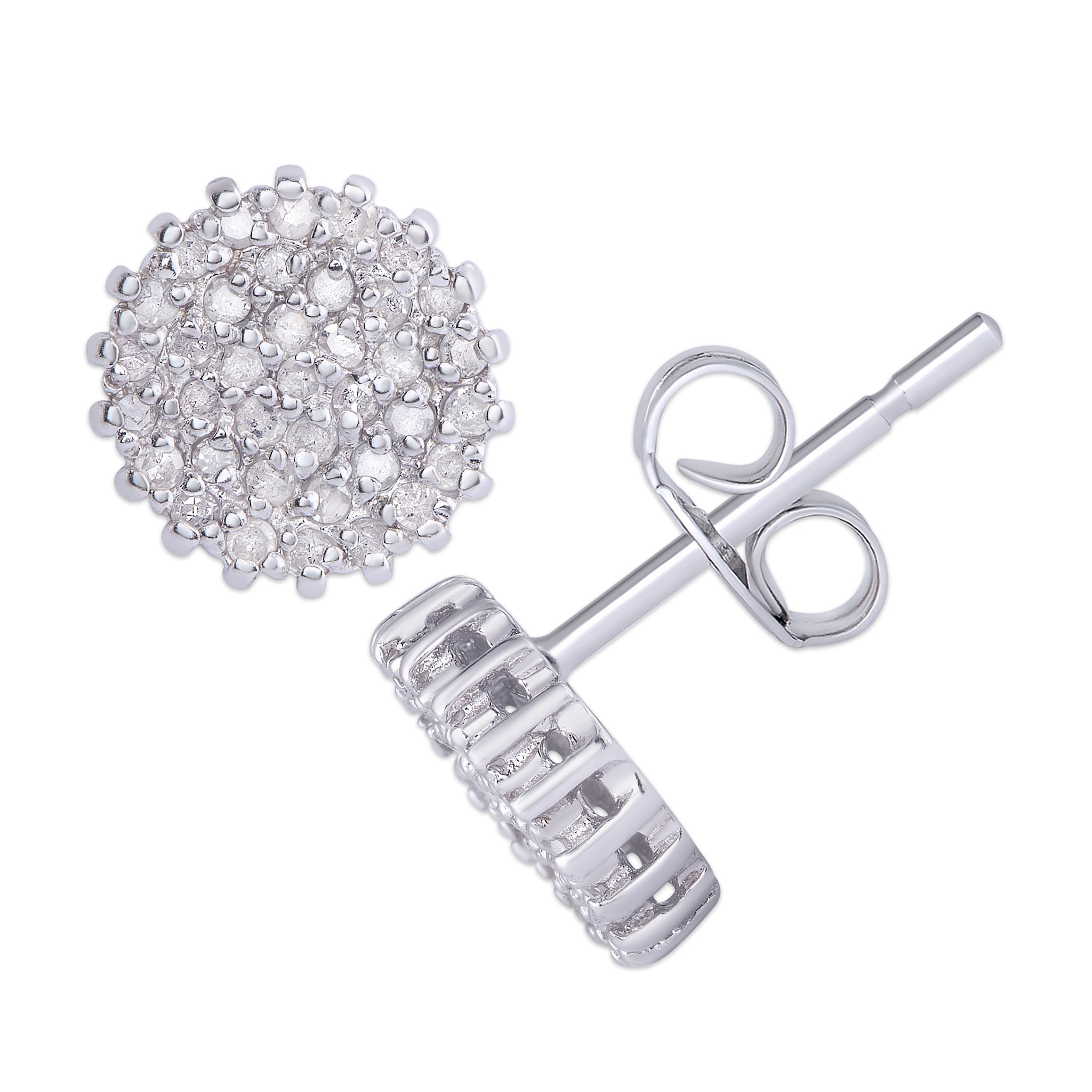 Sterling Silver 1/2 Ct Diamond Round Cluster Stud Earrings