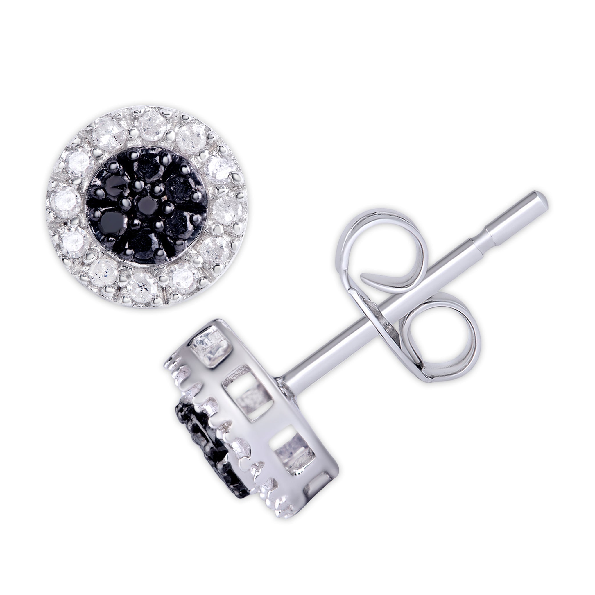 Sterling Silver 1/3 Ct Black and White Diamond Round Stud Earring