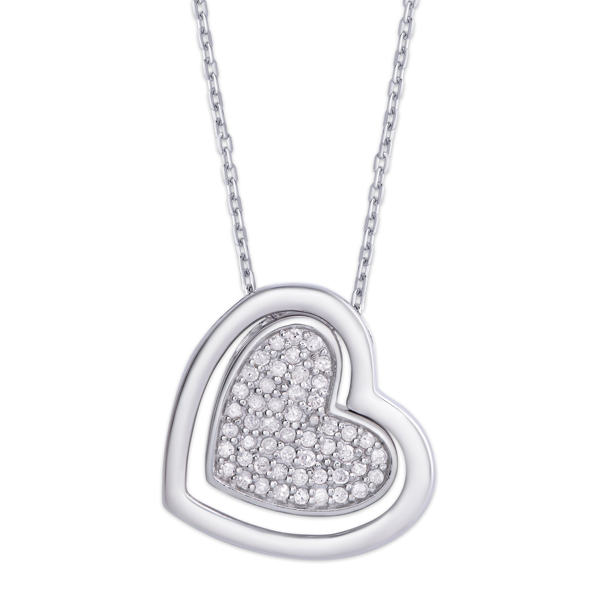 Sterling Silver 1/4 Ct Diamond Double Heart Necklace