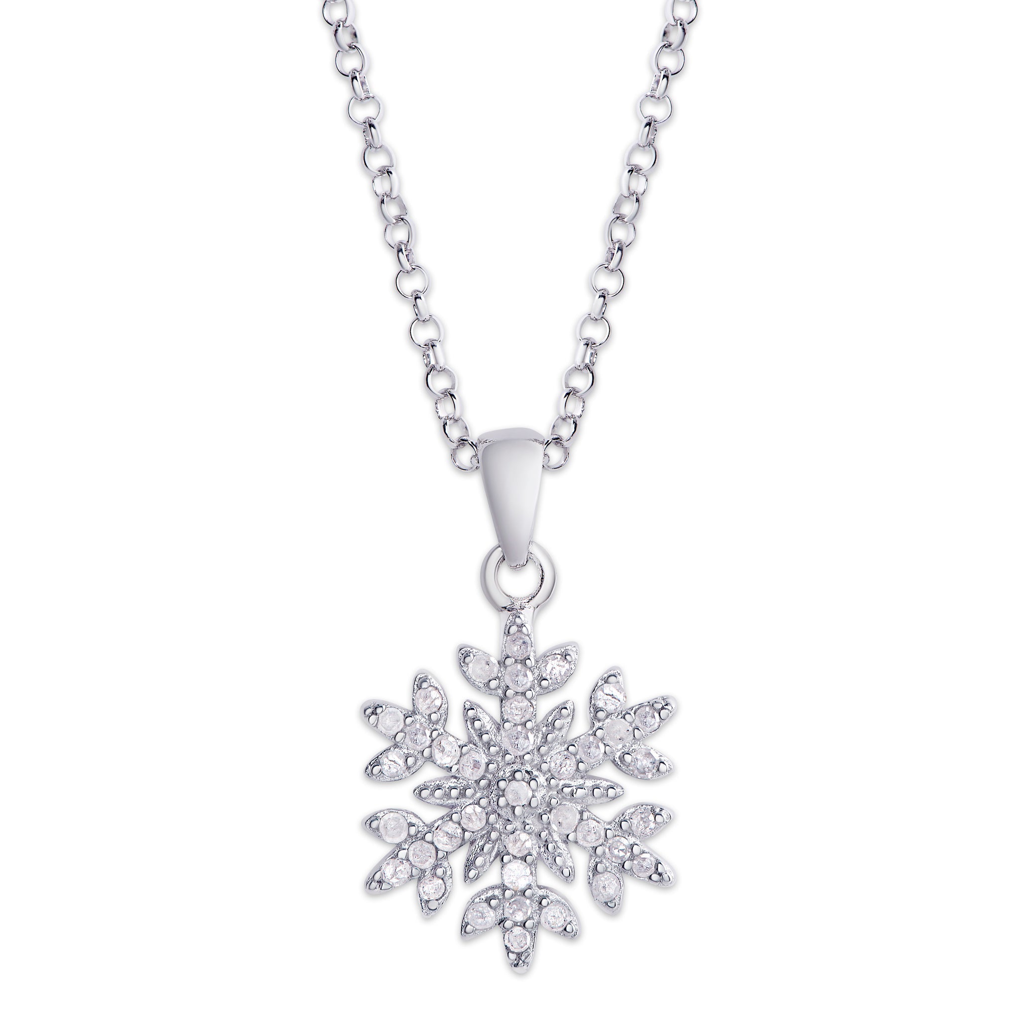Sterling Silver 14 Ct Diamond Snowflake Pendant