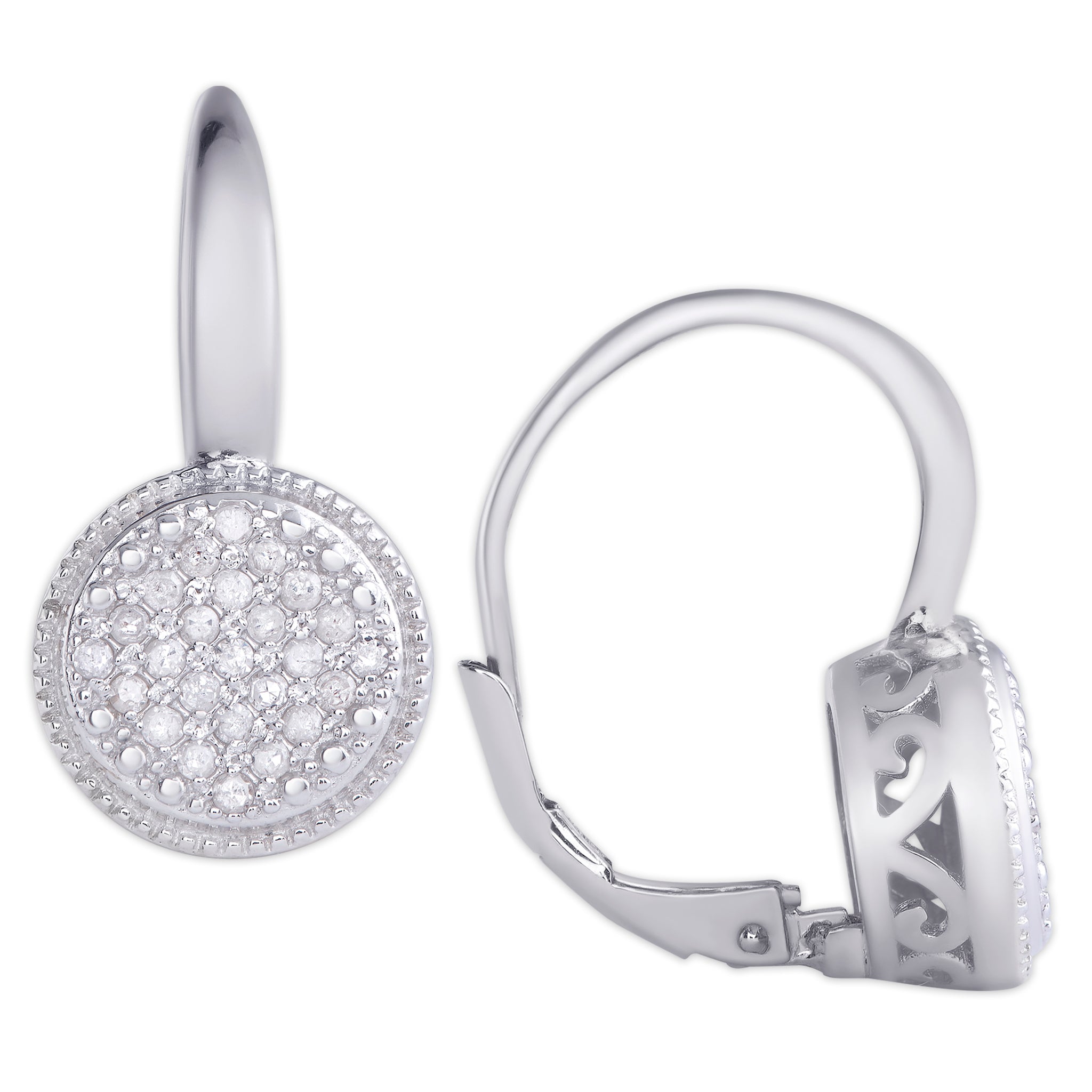 Sterling Silver 1/5 Ct Diamond Round Lever back Earring
