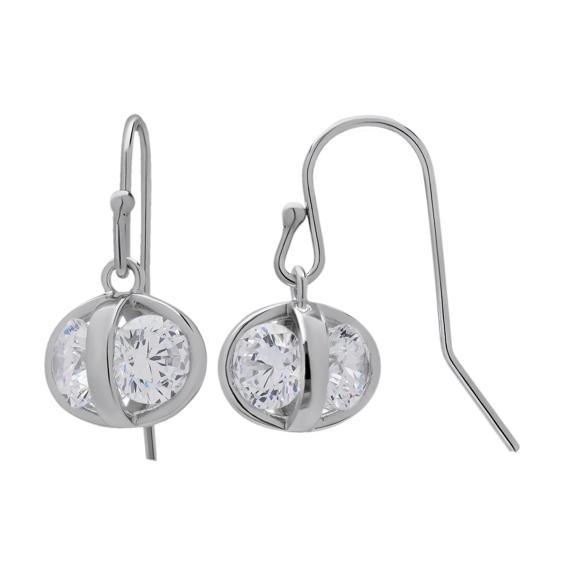 Sterling Silver Cubic Zirconia Caged Drop Earrings