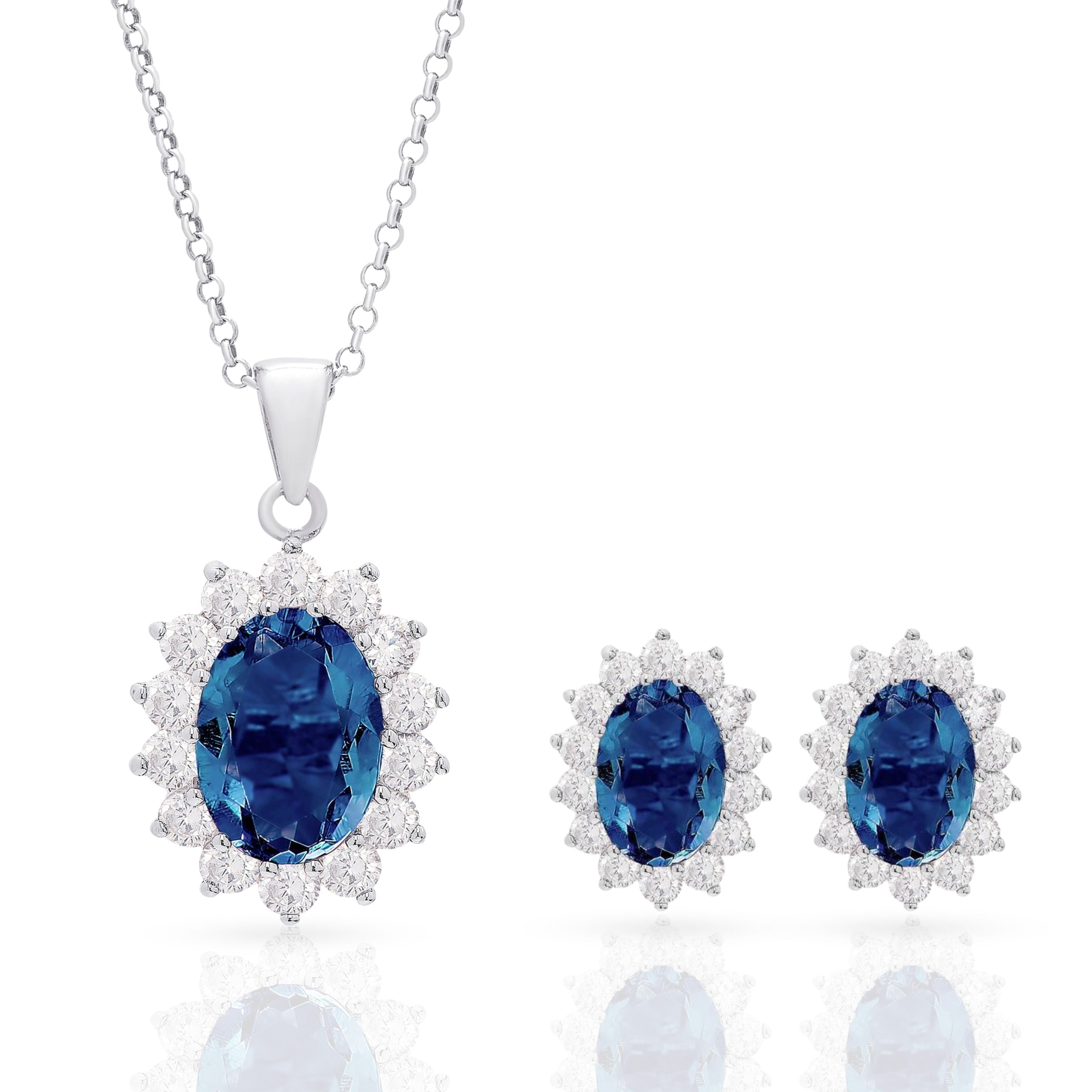 Sterling Silver Lab Sapphire Gemstone & CZ Set