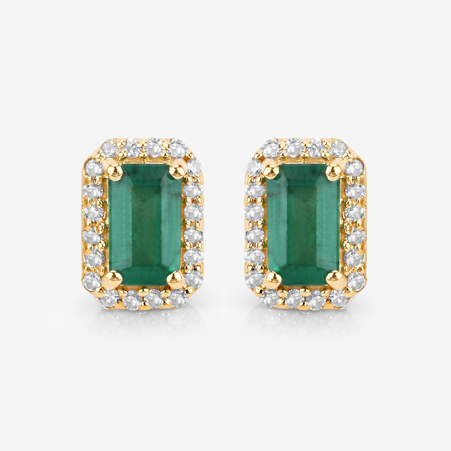 Genuine Zambian Emerald & White Diamond 14K Earrings