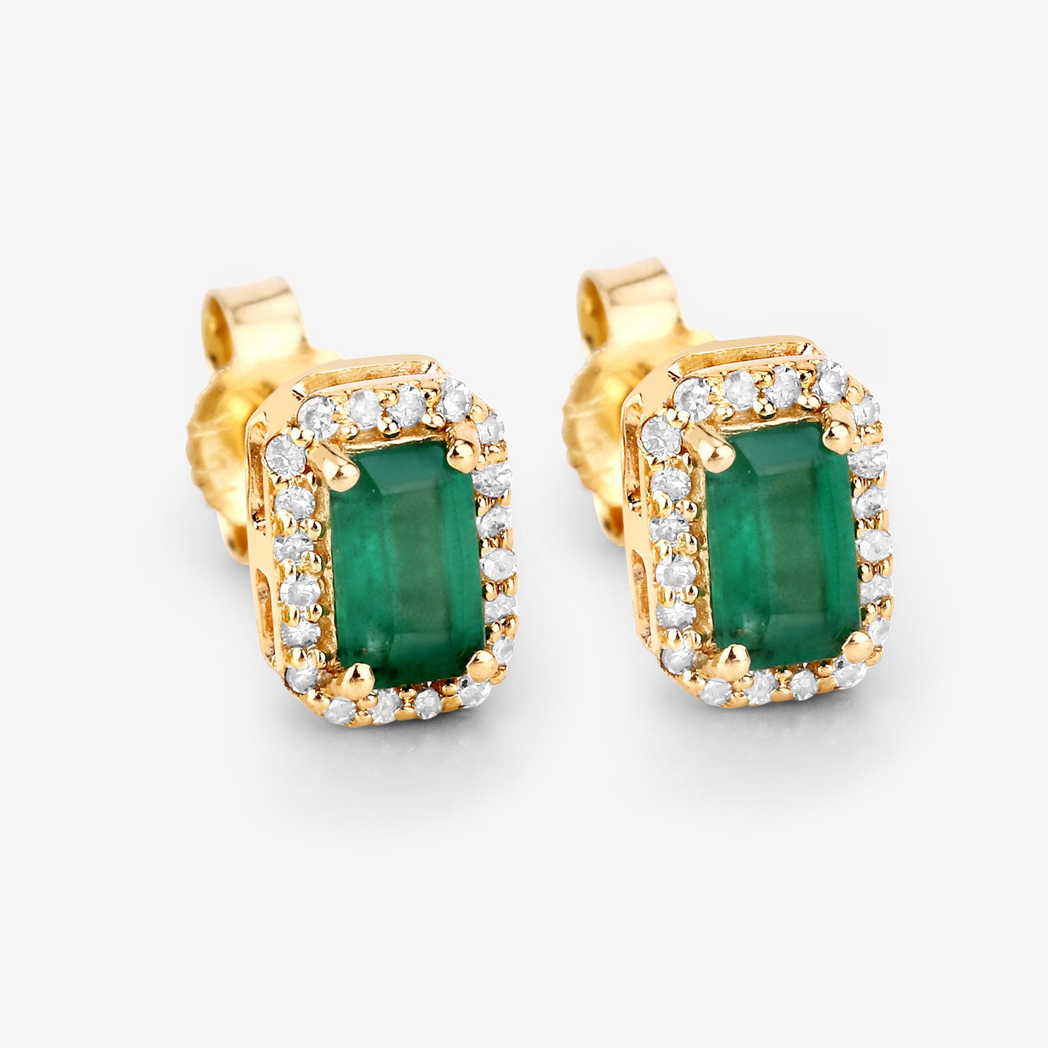 Genuine Zambian Emerald & White Diamond 14K Earrings