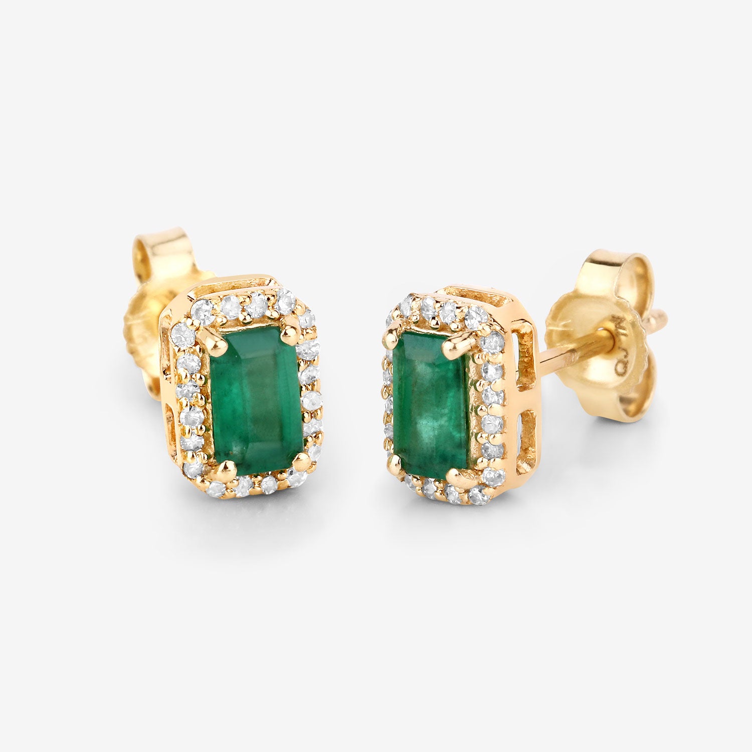 Genuine Zambian Emerald & White Diamond 14K Earrings