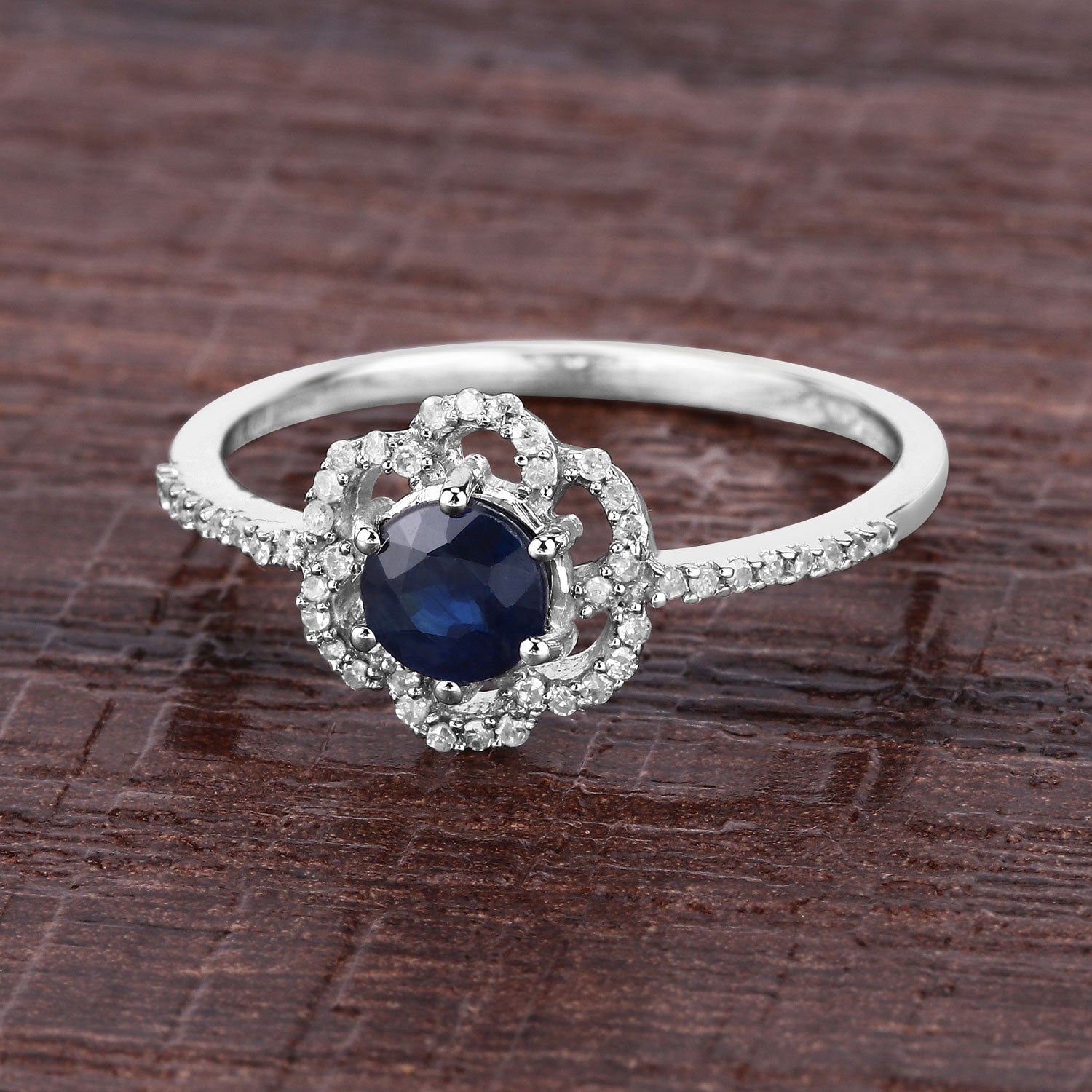 0.78 Carat Genuine Blue Sapphire and White Diamond 14K White Gold Ring