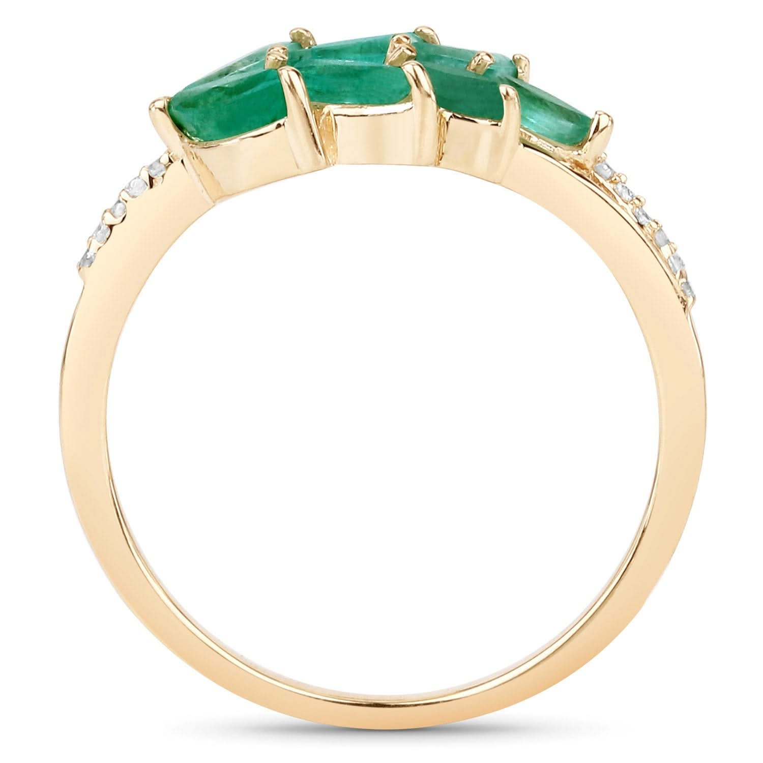 Genuine Zambian Emerald and White Diamond 14K Yellow Gold Ring