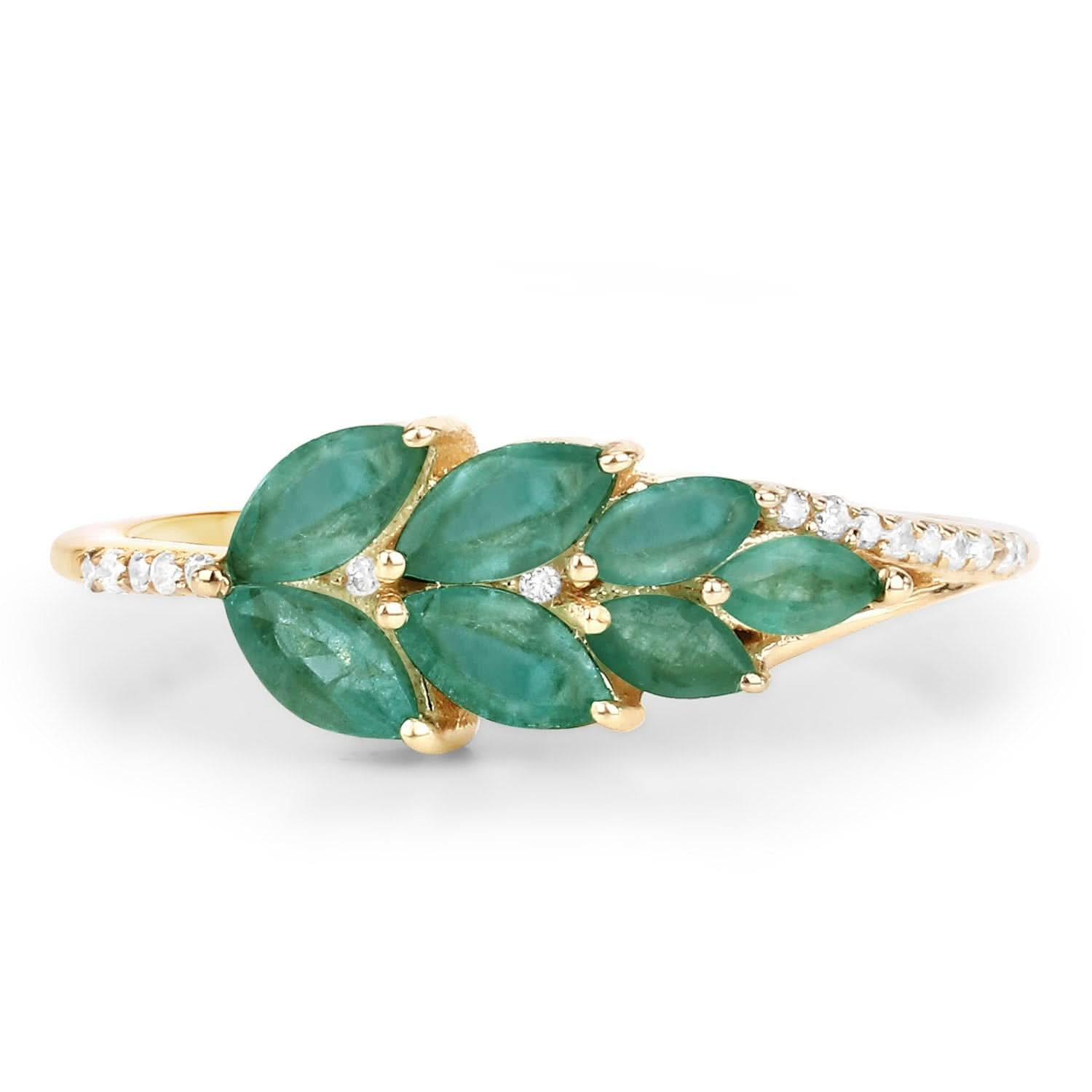 Genuine Zambian Emerald and White Diamond 14K Yellow Gold Ring