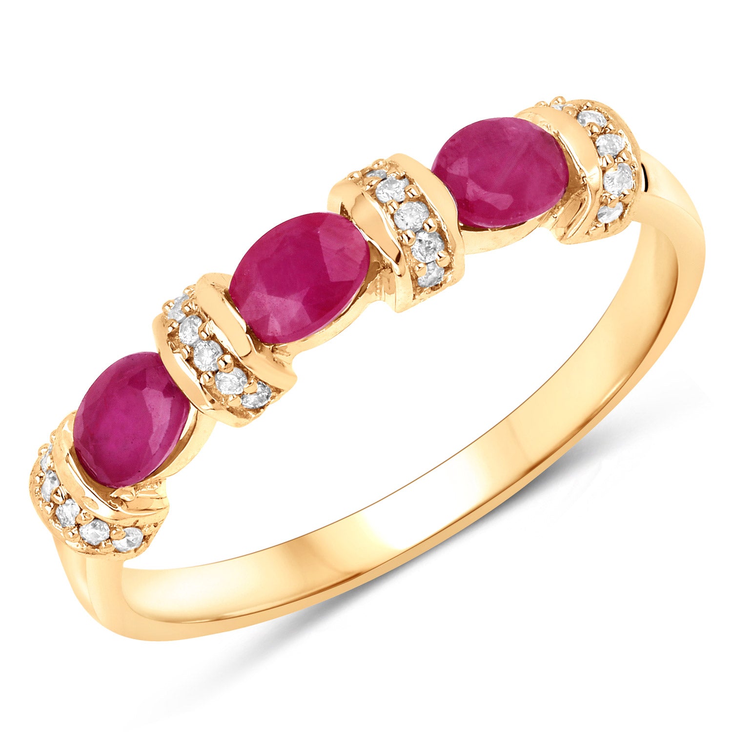 0.73 Carat Genuine Ruby and White Diamond 14K Yellow Gold Ring