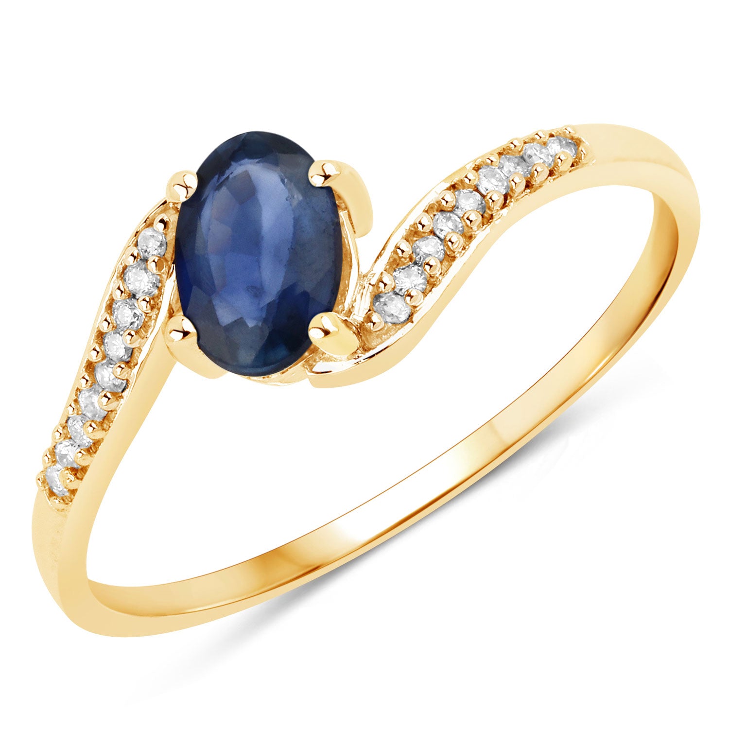 0.53 Carat Genuine Blue Sapphire and White Diamond 14K Yellow Gold Ring