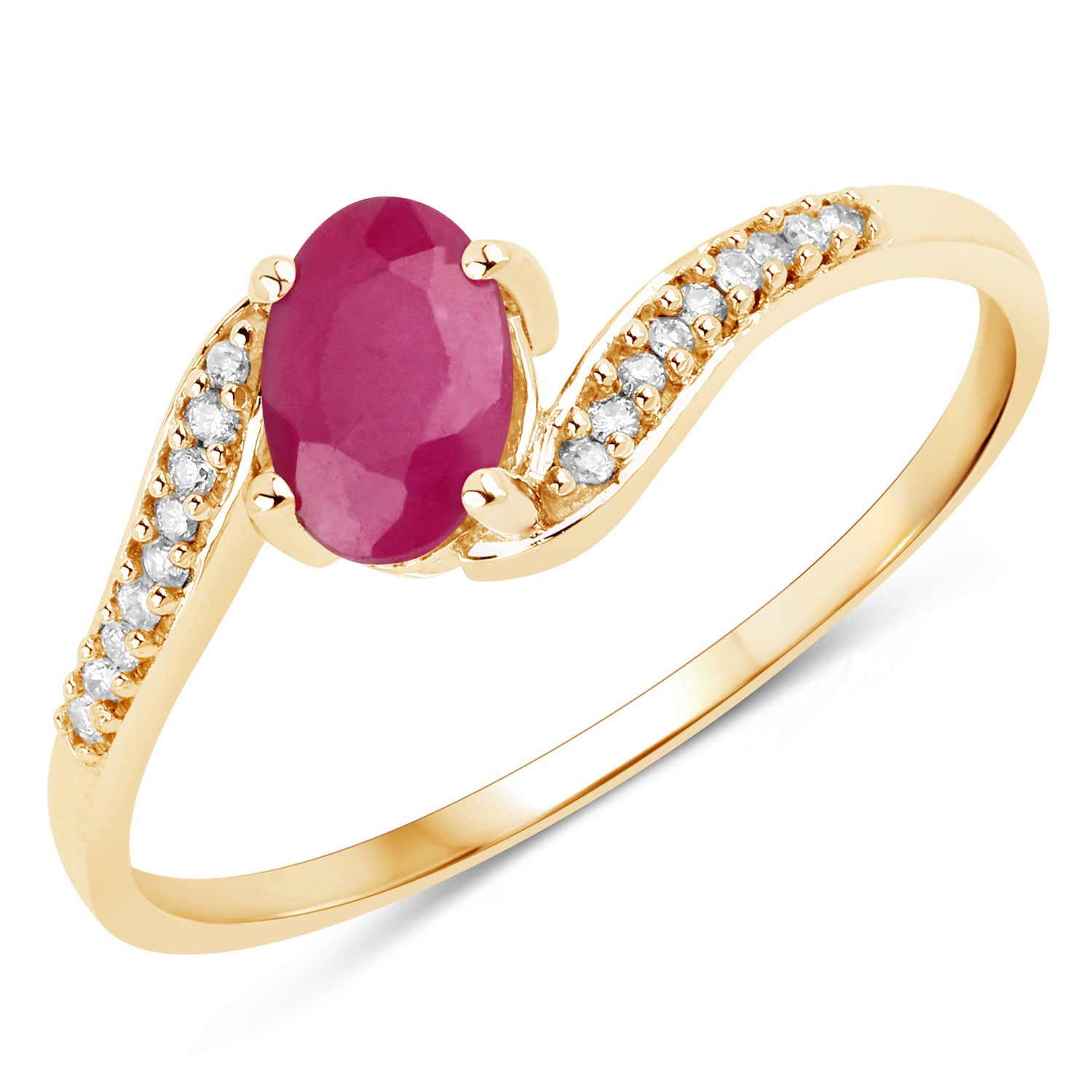 0.57 Carat Genuine Ruby and White Diamond 14K Yellow Gold Ring