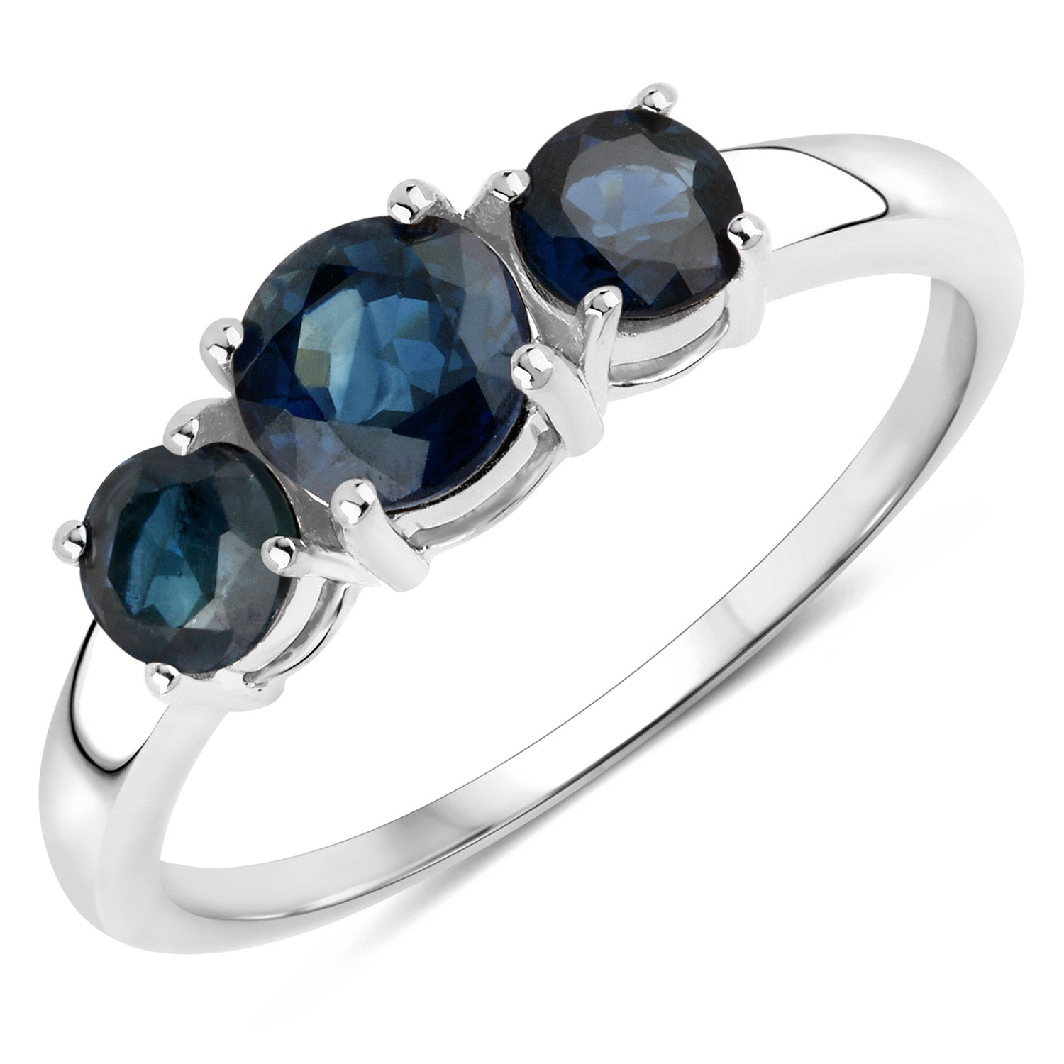 1.25 Carat Genuine Blue Sapphire 14K White Gold Ring